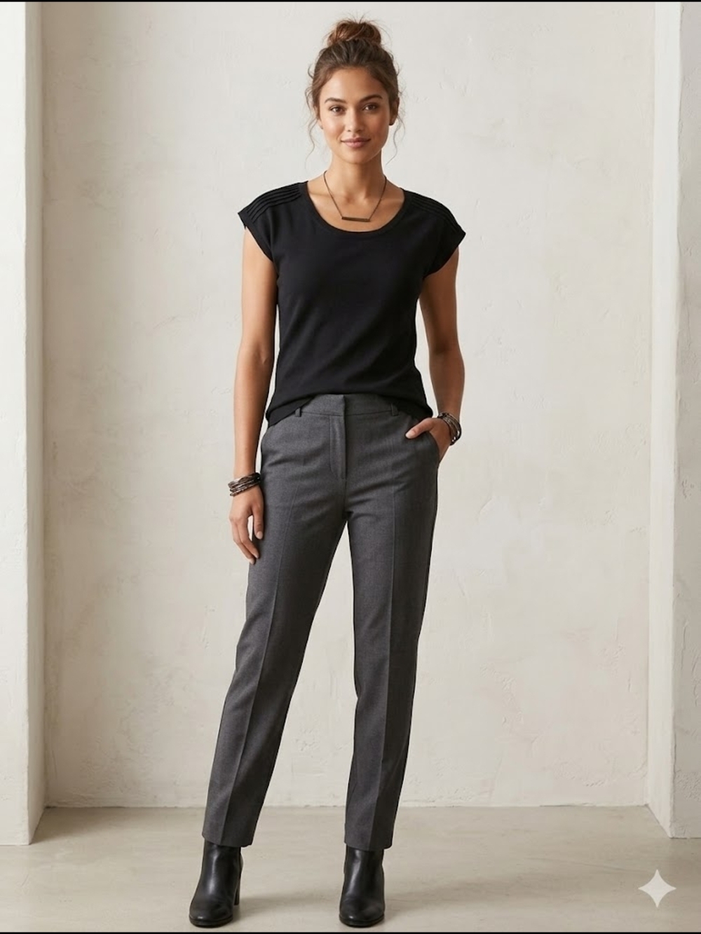 Ethos Paris Black Pleated Shoulder Cap Sleeve Top  Medium
